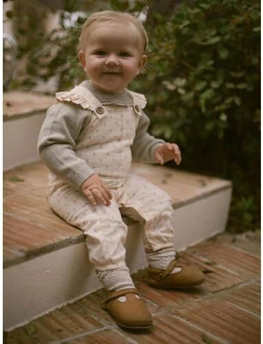 LIL' ATELIER BABY regular fit tuinbroek NBFFAMAJA met all over print ecru Meisjes Katoen Vierkante hals 68