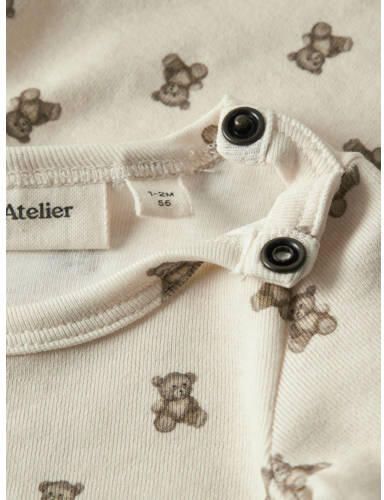 LIL' ATELIER BABY romper ecru bruin Katoen Ronde hals All over print - Foto 4