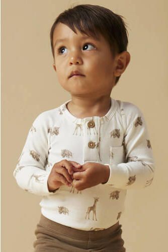 LIL' ATELIER BABY romper met all over print wit Jongens Katoen Ronde hals