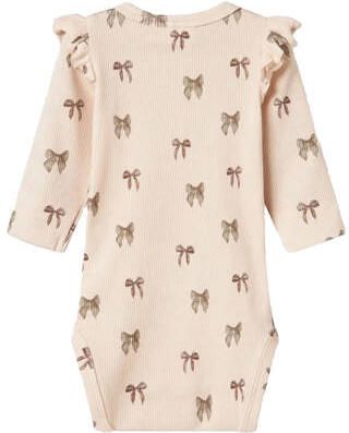 LIL' ATELIER BABY romper met all over print zalmroze Meisjes Stretchkatoen Ronde hals - Foto 3