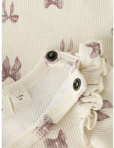 LIL' ATELIER BABY romper met ruches en print ecru roze Meisjes Stretchkatoen Ronde hals - Foto 5
