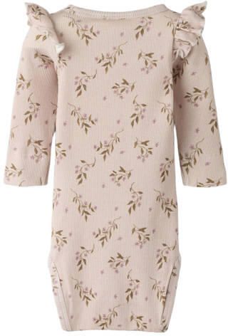 LIL' ATELIER BABY romper met ruches en print lila Paars Meisjes Stretchkatoen Ronde hals