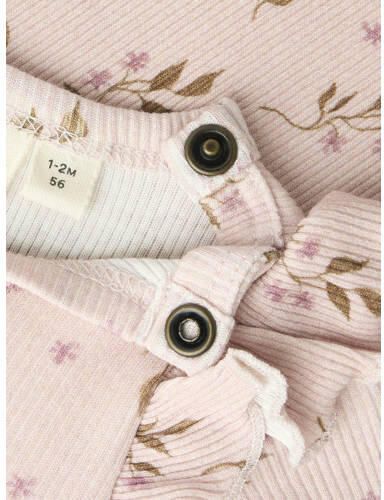 LIL' ATELIER BABY romper met ruches en print lila Paars Meisjes Stretchkatoen Ronde hals - Foto 2