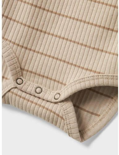 LIL' ATELIER BABY romper NBMKAIL lichtgrijs Beige Jongens Stretchkatoen Ronde hals