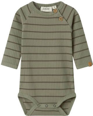 LIL' ATELIER BABY romper olijfgroen Jongens Stretchkatoen Ronde hals Streep