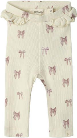 LIL' ATELIER BABY slim fit legging met ruches en print ecru Broek Meisjes Stretchkatoen - Foto 4