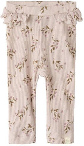 LIL' ATELIER BABY slim fit legging met ruches en print lila Broek Paars Meisjes Stretchkatoen