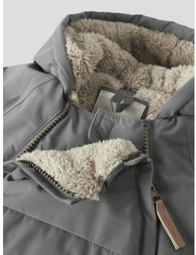 LIL' ATELIER BABY winterjas grijs Jongens Polyester Capuchon Effen - Foto 2