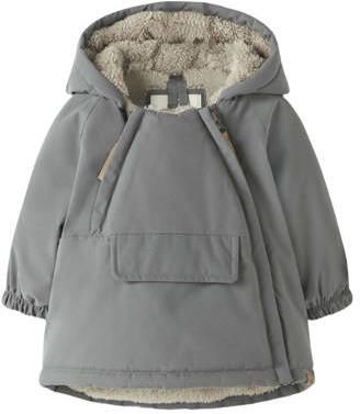 LIL' ATELIER BABY winterjas grijs Jongens Polyester Capuchon Effen
