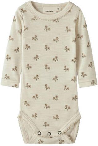 LIL' ATELIER BABY wollen romper met print beige Bloemen