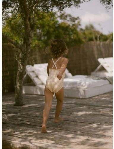LIL' ATELIER MINI badpak NMFFARROW met ruches geel wit Meisjes Polyester 116