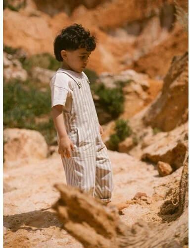 LIL' ATELIER MINI gestreepte regular fit tuinbroek beige wit Jongens Katoen Vierkante hals 104 - Foto 3