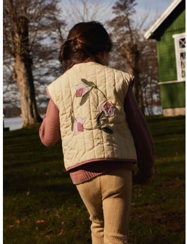 LIL' ATELIER MINI gilet NMFDUNNA met backprint en borduursels ecru roze groen Meisjes Katoen V-hals 110 - Foto 3