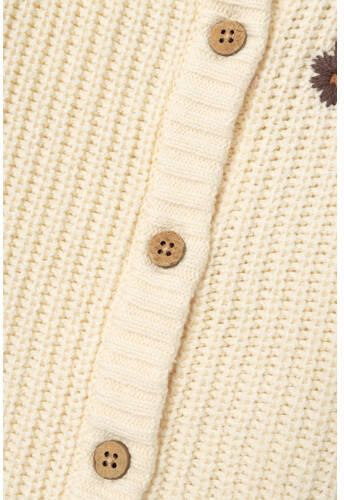 LIL' ATELIER MINI grofgebreid vest NMFEMLEN met printopdruk en borduursels ecru Meisjes Katoen Ronde hals 122 128 - Foto 3