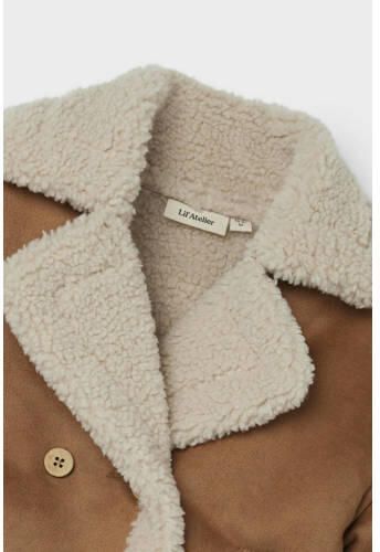 LIL' ATELIER MINI jas NMNNOLO bruin beige Jongens Imitatiesuède Reverskraag 122 128
