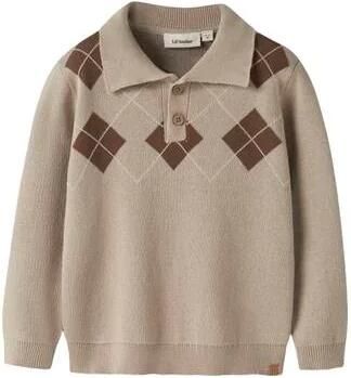 LIL' ATELIER MINI katoenen gebreide jacquard trui met print zand bruin Beige - Foto 3