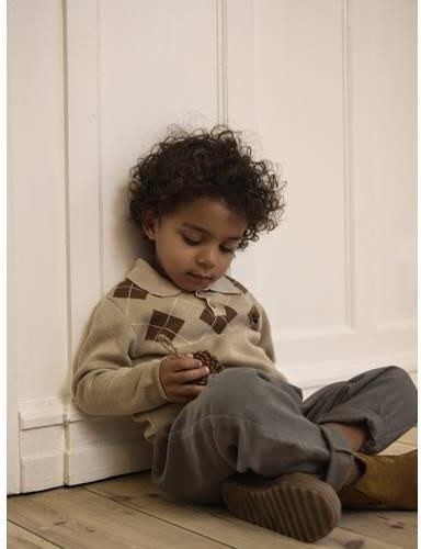 LIL' ATELIER MINI katoenen gebreide jacquard trui met print zand bruin Beige - Foto 4