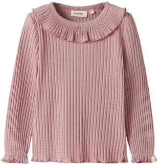 LIL' ATELIER MINI longsleeve met ruches roze Meisjes Katoen Ronde hals