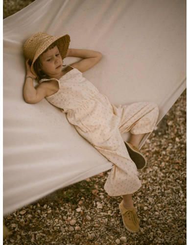 LIL' ATELIER MINI regular fit tuinbroek NMFFAMAJA met all over print ecru Meisjes Katoen Vierkante hals 104