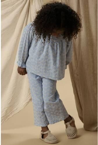 LIL' ATELIER MINI straight regular waist casual broek blauw broderie Meisjes Katoen - Foto 4