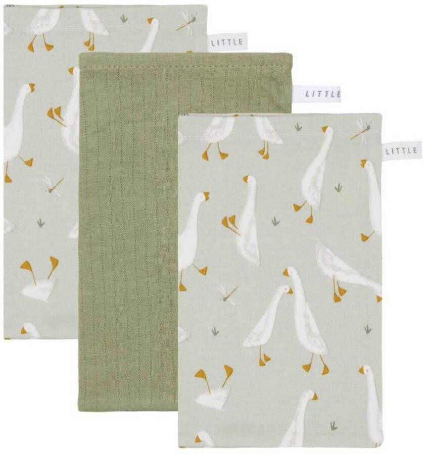 Little Dutch hydrofiel baby washandje Little Goose set van 3 Hydrofiele washandjes Groen