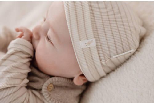 Little Dutch baby muts gestreept beige Stretchkatoen Streep maat 3-6 mnd - Foto 2