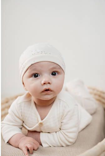 Little Dutch baby muts met all over print beige Stretchkatoen maat 0-3 mnd - Foto 3