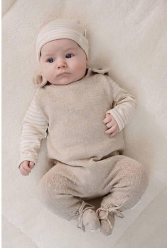 Little Dutch gestreepte longsleeve beige Stretchkatoen Ronde hals