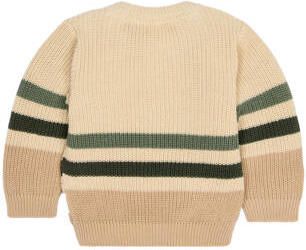 Little Dutch junior katoenen gestreepte gebreide trui beige groen Meerkleurig
