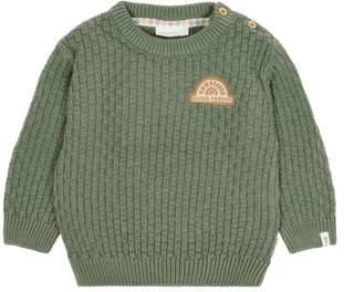 Little Dutch katoenen gebreide trui met patches groen Effen