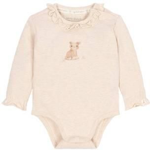 Little Dutch katoenen romper met ruches en print beige Printopdruk