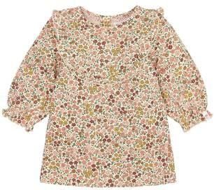 Little Dutch midi gebloemde jurk met ruches beige roze groen Meisjes Katoen Ronde hals