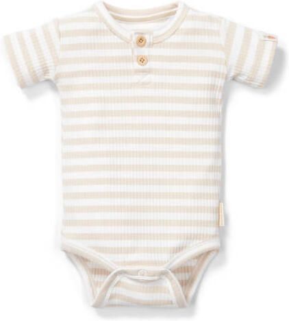 Little Dutch romper met streep print ecru wit Jongens Katoen Ronde hals 56