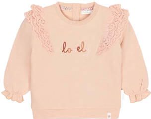 Little Dutch sweater met ruches en tekst roze Tekst