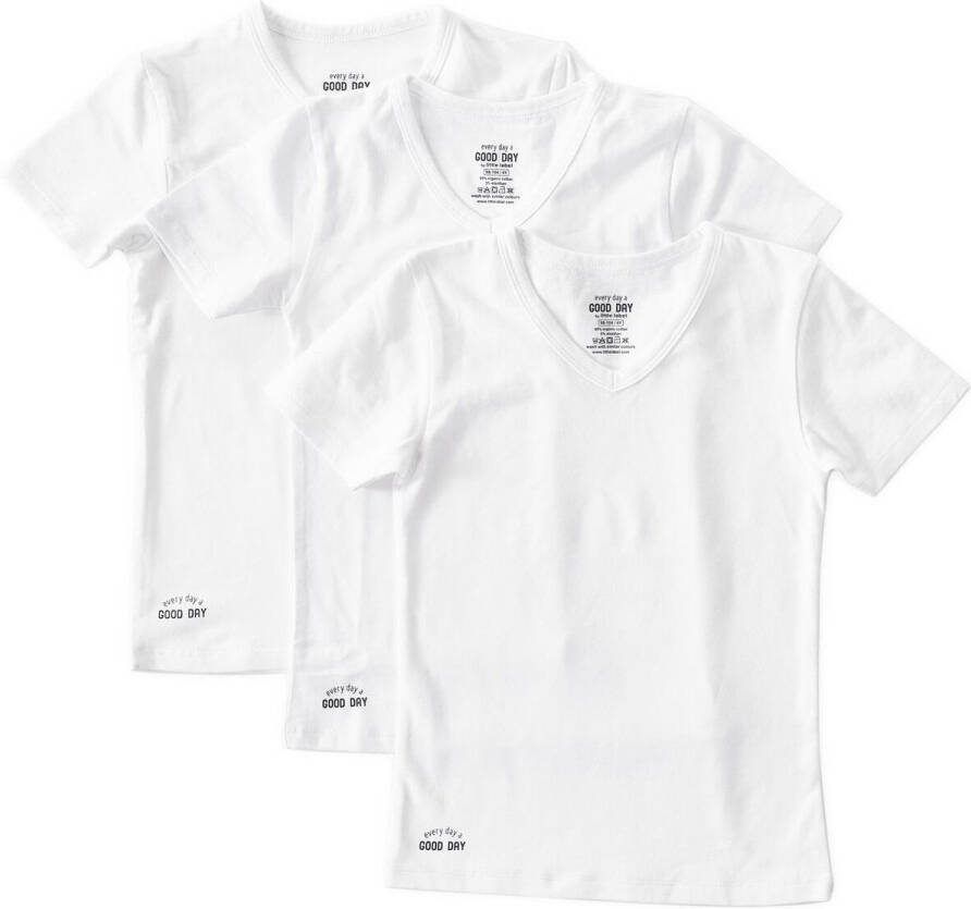 Little Label T-shirt van katoen set van 3 wit Jongens Stretchkatoen V-hals 110 116 - Foto 2