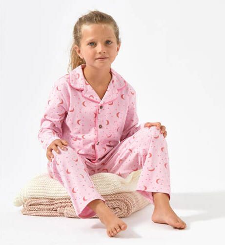 Little Label pyjama met all over print roze donkerroze Meisjes Stretchkatoen Reverskraag 110 - Foto 3