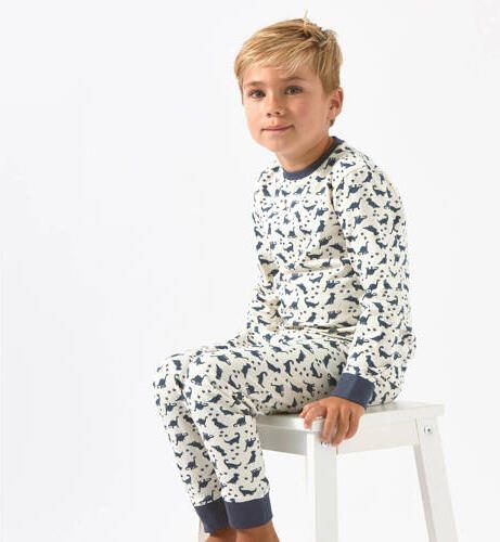 Little Label pyjama met all over print wit donkerblauw Jongens Stretchkatoen Ronde hals 122 - Foto 2