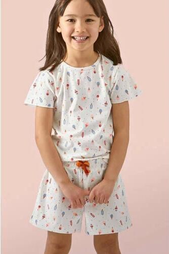 Little Label shortama met all over print van katoen ecru blauw rood Meisjes Stretchkatoen Ronde hals 110 - Foto 2