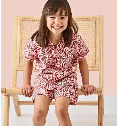 Little Label shortama met all over print van katoen roze rood Meisjes Stretchkatoen Klassieke kraag 122 - Foto 4