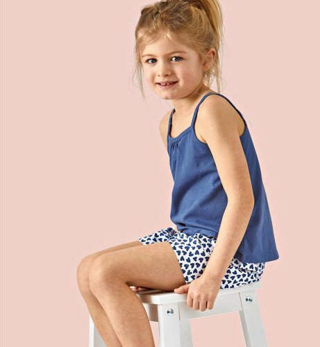 Little Label shortama met hartjes van katoen blauw wit Meisjes Stretchkatoen Ronde hals 110 - Foto 2