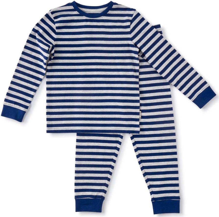 Little Label gestreepte pyjama van biologisch katoen blauw Jongens Stretchkatoen Ronde hals 146 152