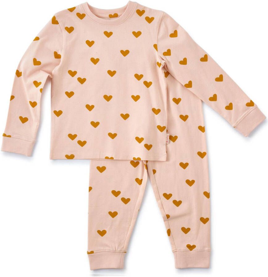 Little Label pyjama met hartjes van biologisch katoen roze Meisjes Stretchkatoen Ronde hals 110 116