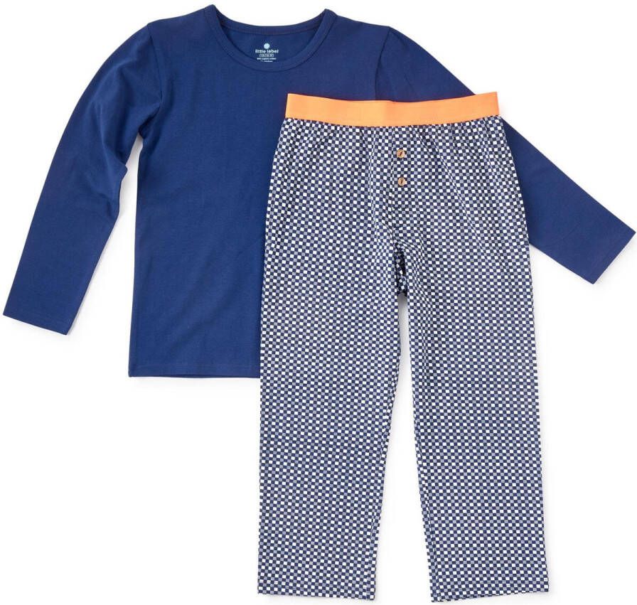 Little Label geruite pyjama van biologisch katoen blauw Jongens Stretchkatoen (duurzaam) Ronde hals 170 176 - Foto 4