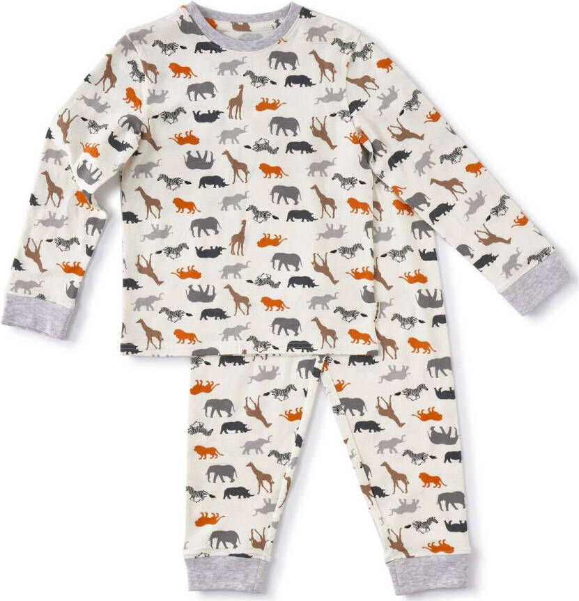 Little Label pyjama met dierenprint van biologisch katoen multi Jongens Stretchkatoen Ronde hals 110 116