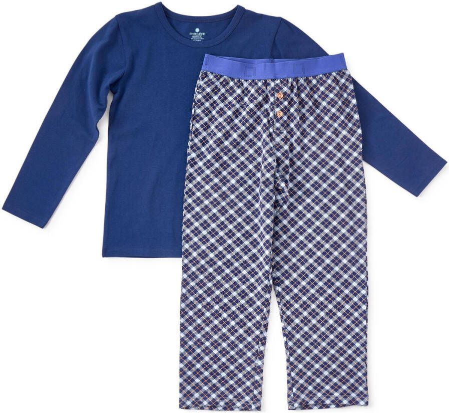 Little Label geruite pyjama van katoen aqua Blauw Jongens Stretchkatoen Ronde hals 110 116