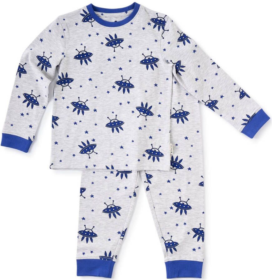 Little Label pyjama met all over print van biologisch katoen blauw Jongens Stretchkatoen Ronde hals 110 116
