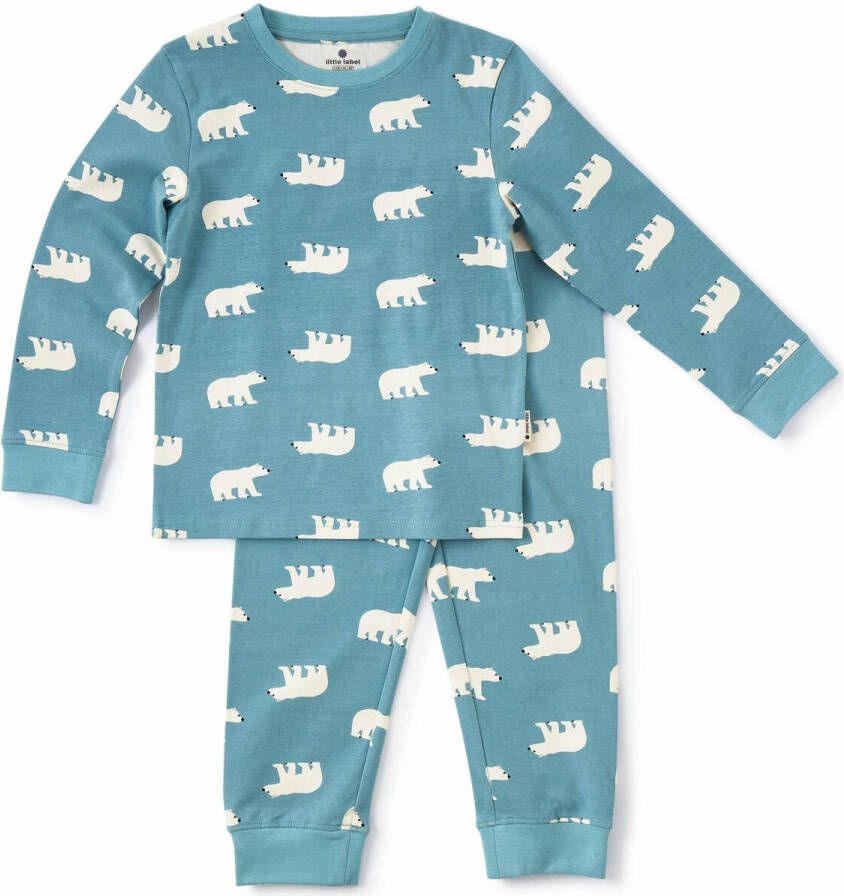 Little Label pyjama met dierenprint van biologisch katoen blauw Jongens Stretchkatoen (duurzaam) Ronde hals 146 152
