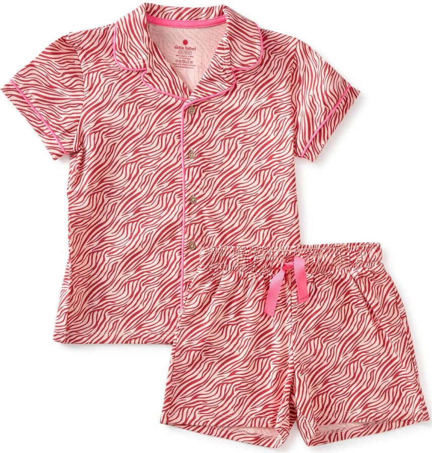 Little Label shortama met all over print van katoen roze rood Meisjes Stretchkatoen Klassieke kraag 122 - Foto 4