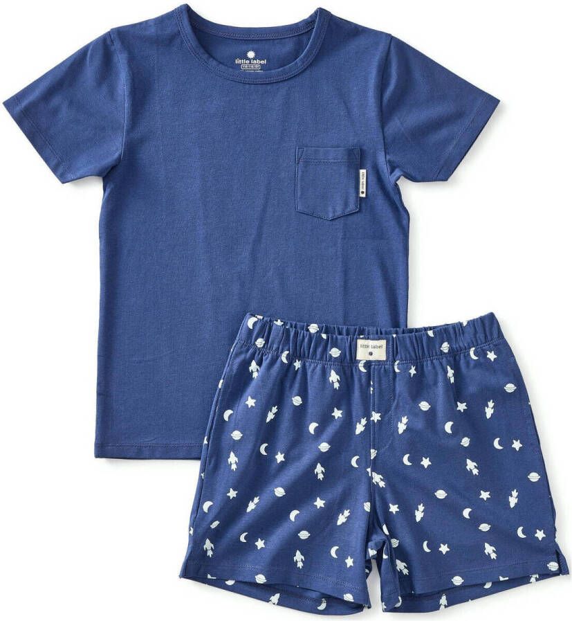 Little Label shortama met all over print van katoen donkerblauw Jongens Stretchkatoen Ronde hals 110
