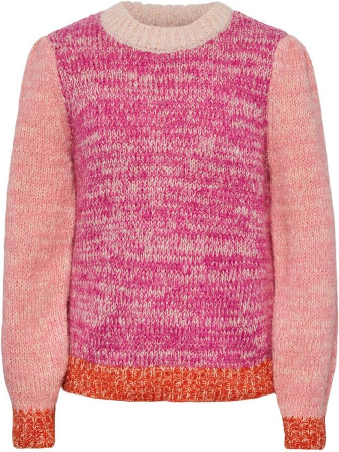 PIECES KIDS trui met all over print roze Meisjes Gerecycled polyamide (duurzaam) Ronde hals 116